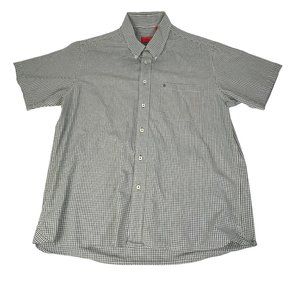 Izod Green Plaid Short-Sleeve Button-Down Casual Shirt 100% Cotton L